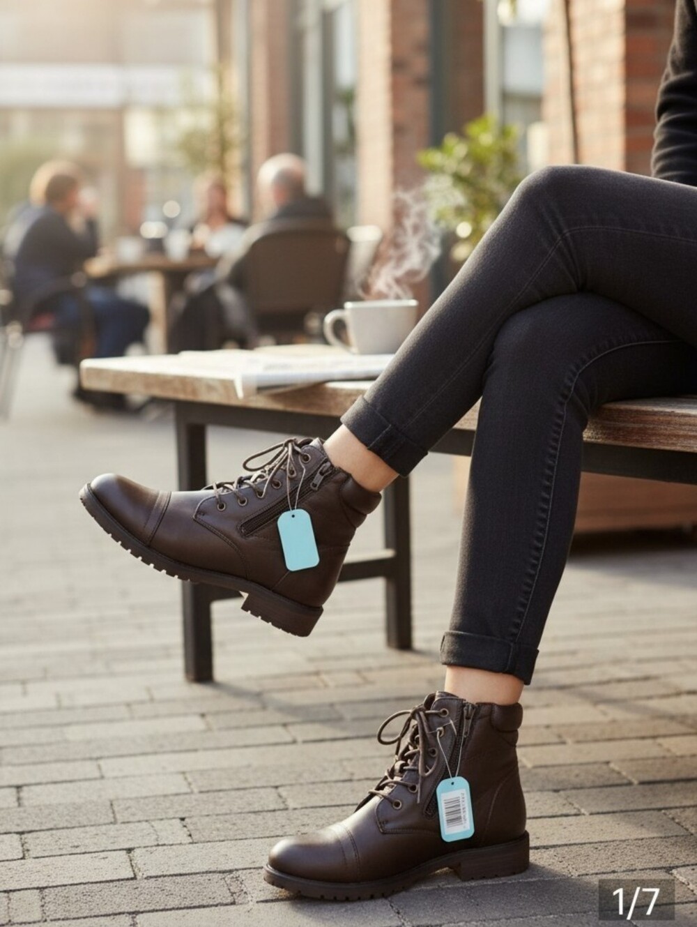 vepose women'sBrown Combat Ankle Boots Lace-Up Side Zipper Cap Toe